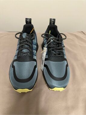 adidas Blue and Black Athletic Shoes with Yellow Accents